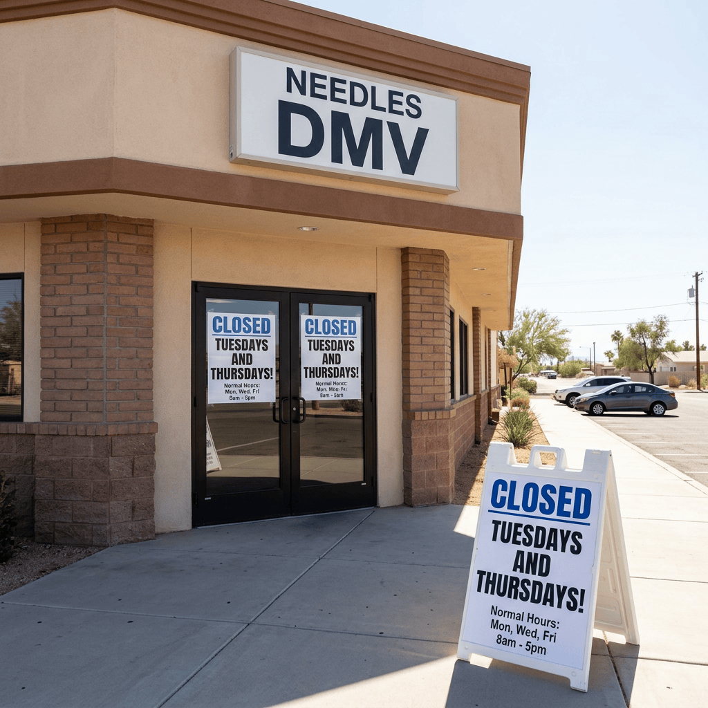 DMV in Needles, CA is closed on Tuesday and Thursdays…